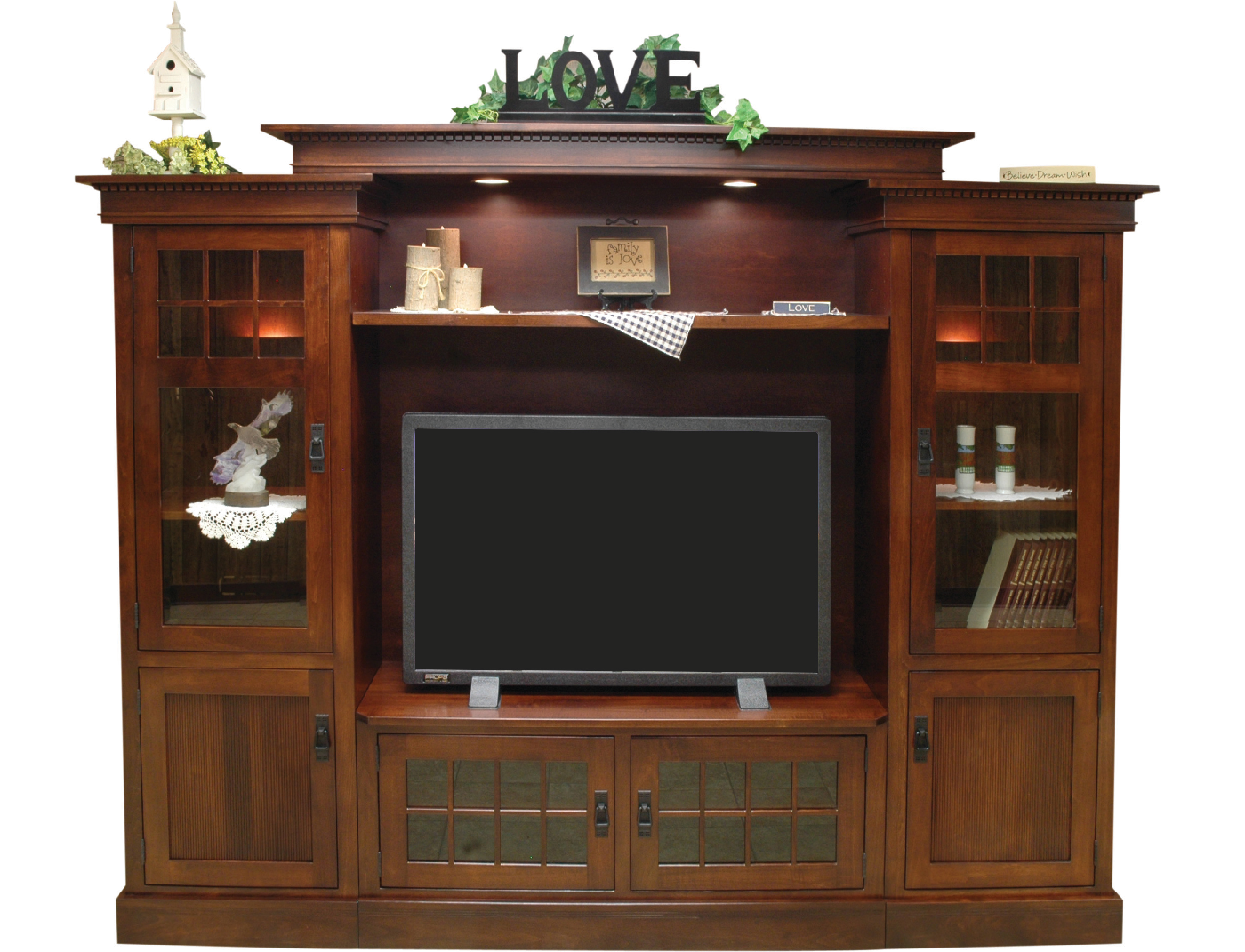 Entertainment Center with Wood & Glass Door Options